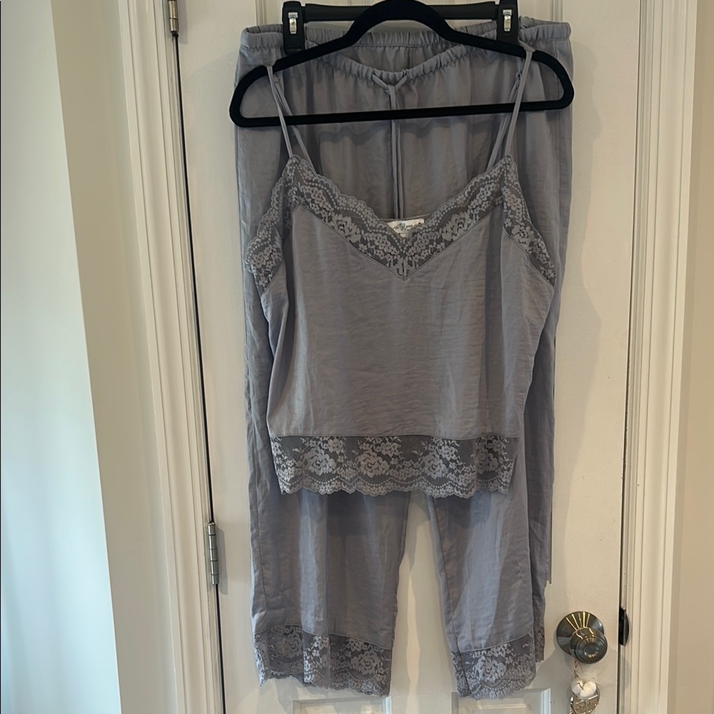 In Bloom Gray Lace Trim Pajama Set